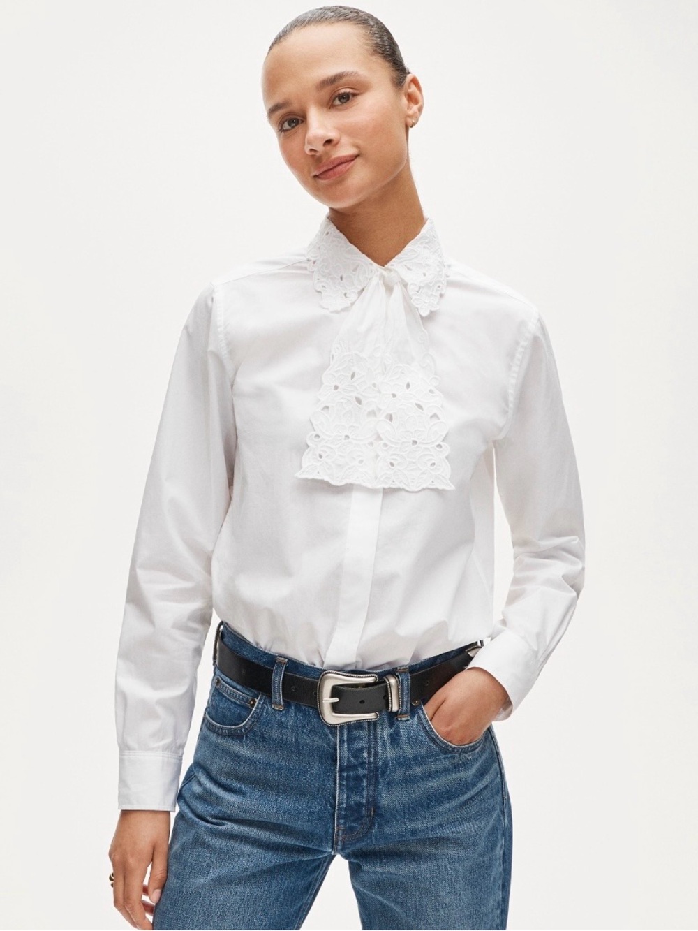 J. Crew White Lace Tie-Neck Shirt - Picture 5 of 5